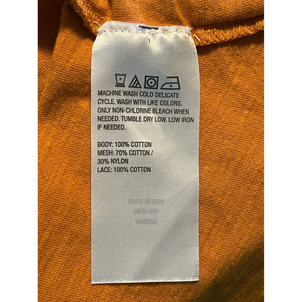 LOGO Lavish by Lori Goldstein Burnt Orange Crochet Lace Yoke Cotton Top Small - Picture 5 of 5